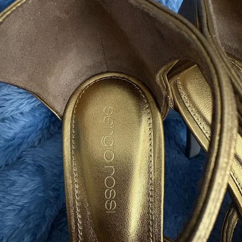 Sergio Rossi Gold Sandals with High Heel and Braided Straps